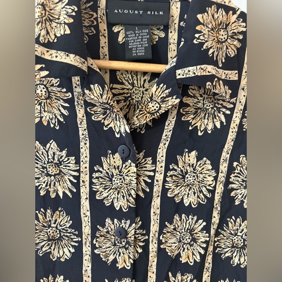 Silk Dark floral Vintage Blouse Boho Indie Earthy Whimsigoth Large - Picture 5 of 8